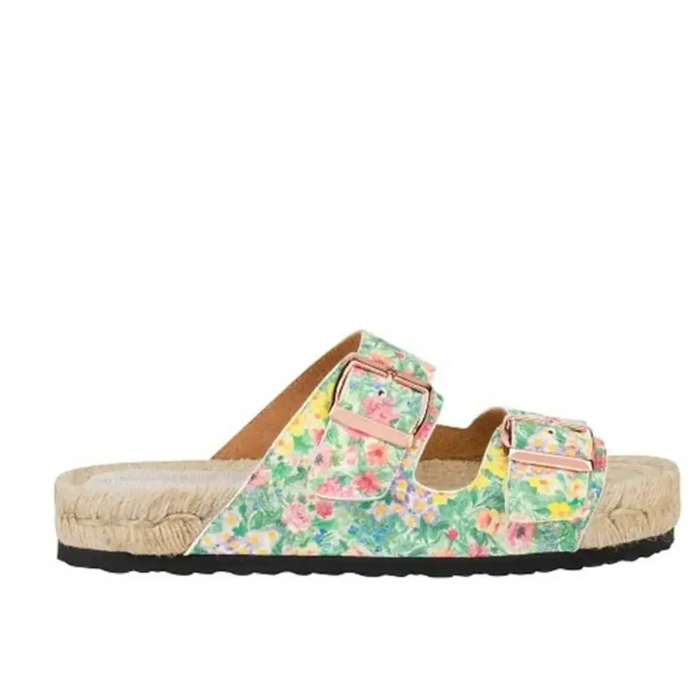 LoveShackFancy x Manebí Nordic Floral Leather Espadrille Slides - Rainbow Skies